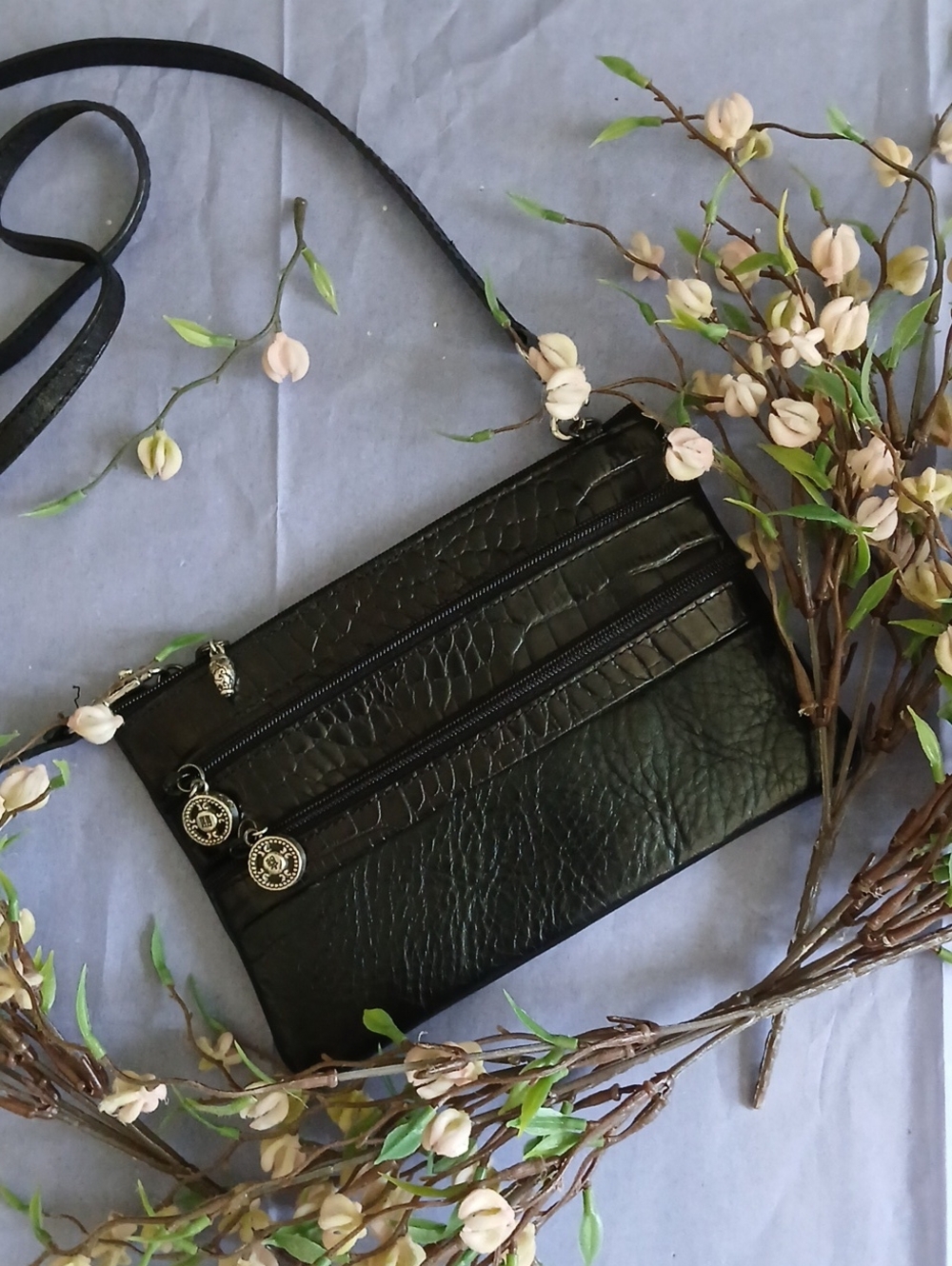 Brighton 5" × 7" Multi-Zip Leather Crossbody Organizer Pouch